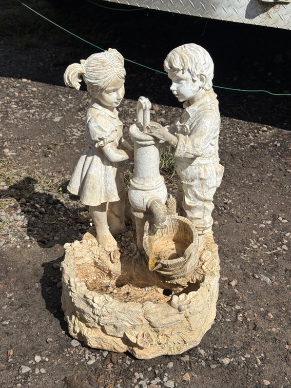 Cast Garden Fountain with Children at Water Pump