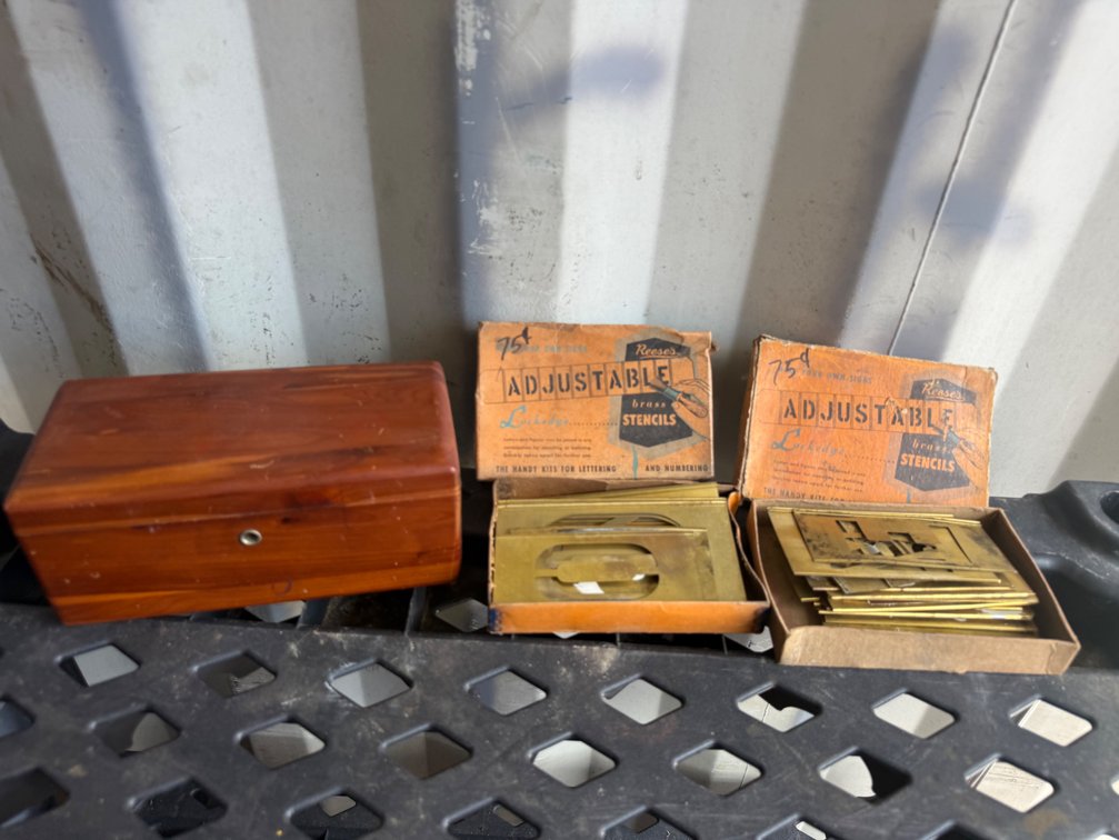 Wooden Box and Brass Stencils
