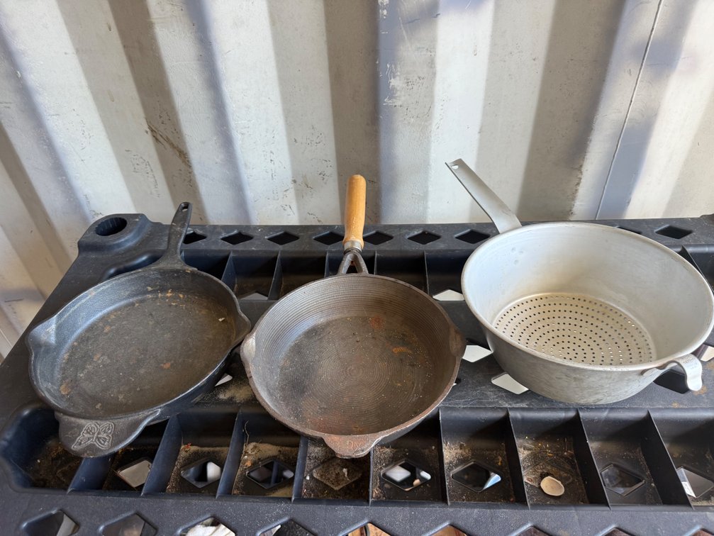 Cast Iron Skillets and Aluminum Colander