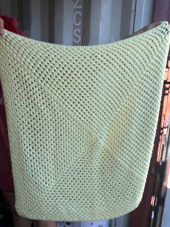 Pale Yellow Crocheted Granny Square Blanket
