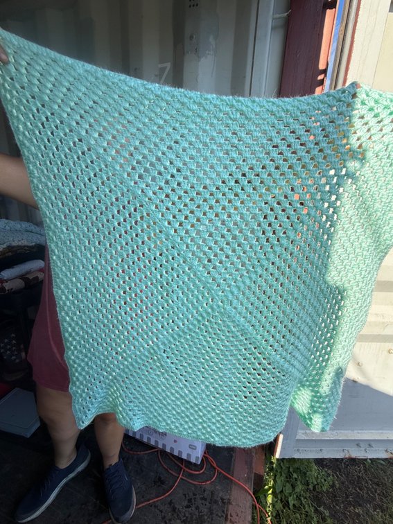 Mint Green Crocheted Yarn Blanket