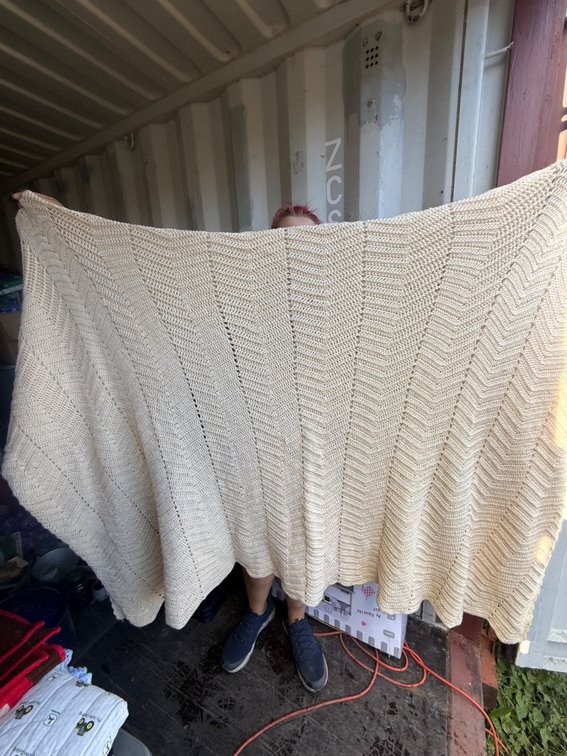 Cream Crocheted Chevron Throw Blanket
