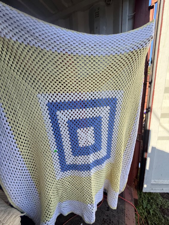 Crocheted Concentric Granny Square Afghan Blanket