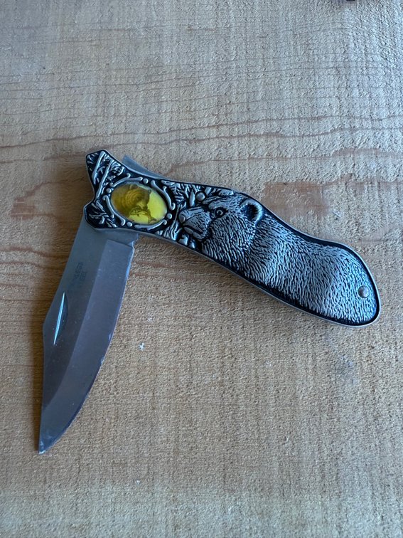 Embossed Bear Motif Folding Pocket Knife