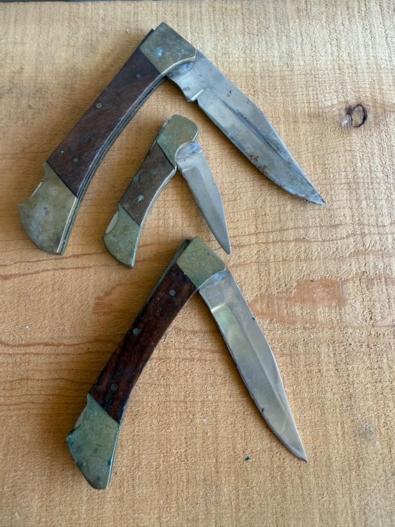 Wood and Brass Lockback Folding Pocket Knives