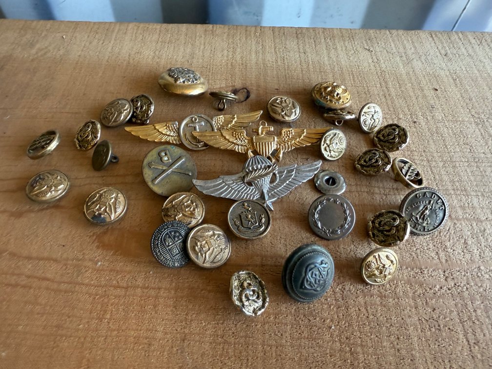 Military Insignia Badges and Metal Uniform Buttons
