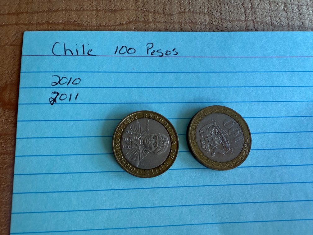 Chile 100 Pesos Bimetallic Coins, 2010