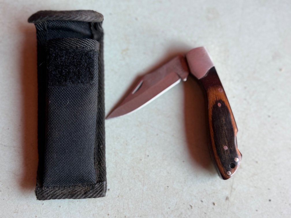 Fury Pocket Knife with Wood Handle and Sheath