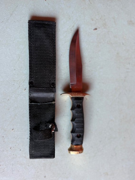 Fixed-Blade Knife with Brass Guard and Nylon Sheath