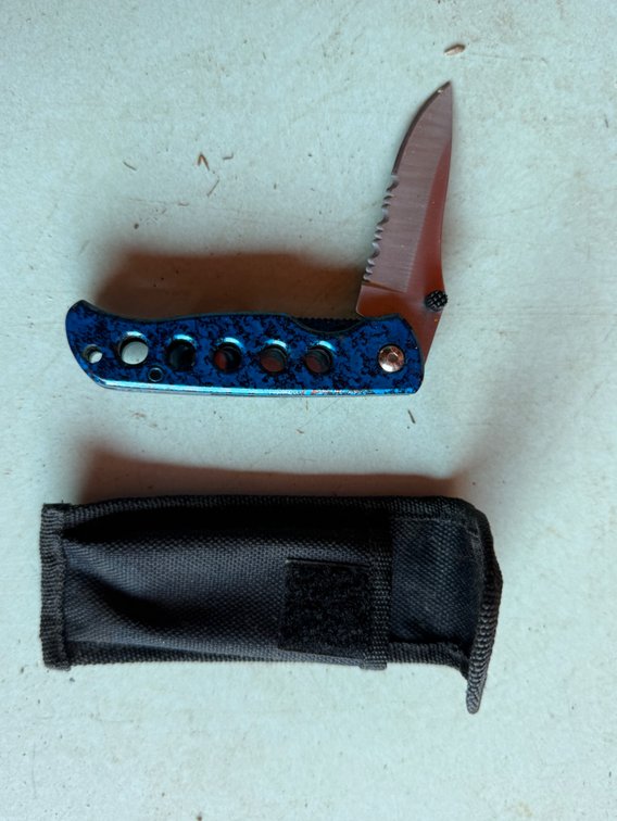 Partially Serrated Folding Pocket Knife with Nylon Sheath
