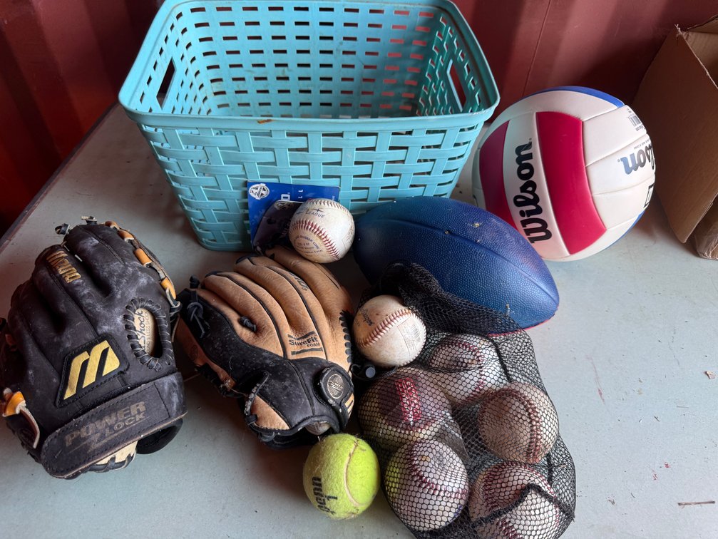 Baseball Gloves, Baseballs, Volleyball, and Sports Equipment