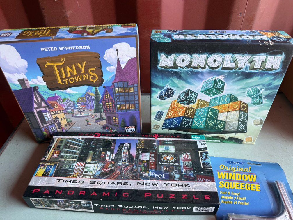 Board Games, Panoramic Puzzle, and Window Squeegee
