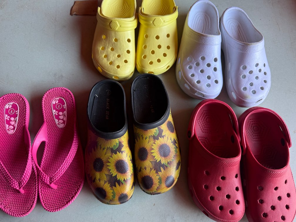 Foam Clogs, Sunflower Print Clogs, and Flip-Flops
