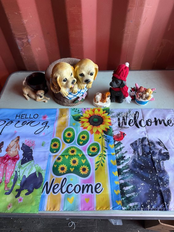Dog-Themed Figurines, Planters, and Garden Flags