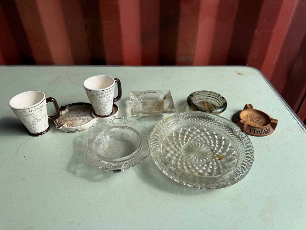 Ceramic Sip-N-Smoke Coffee Set, Glass Ashtrays, and More