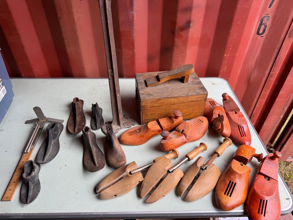 Cast Iron Cobbler Stand, Shoe Lasts, and Shoe Stretchers