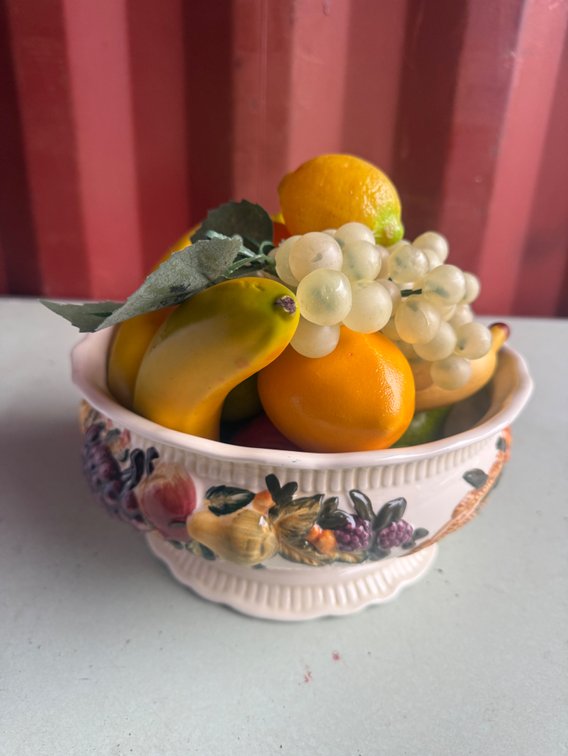 Pedestal Bowl with Artificial Fruit