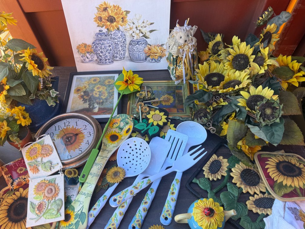 Sunflower-Themed Home Decor, Wall Clock, and Kitchenware