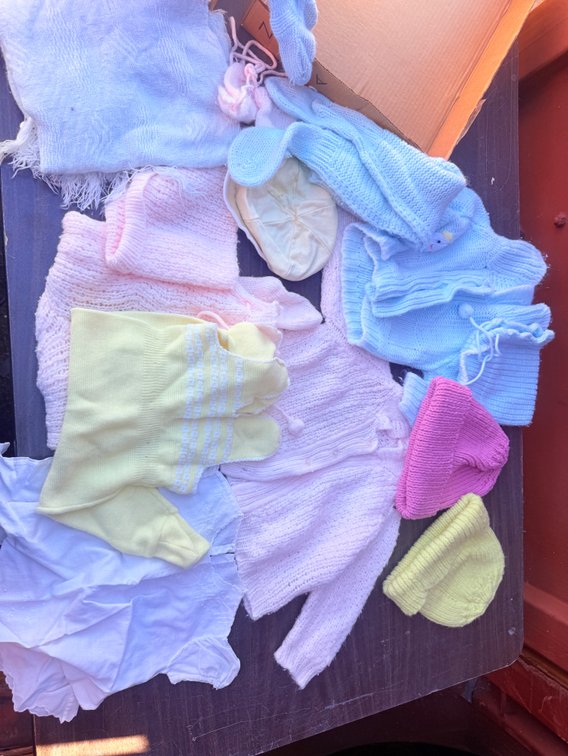 Baby Knitwear, Overalls, Bonnets, and Embroidered Dresses