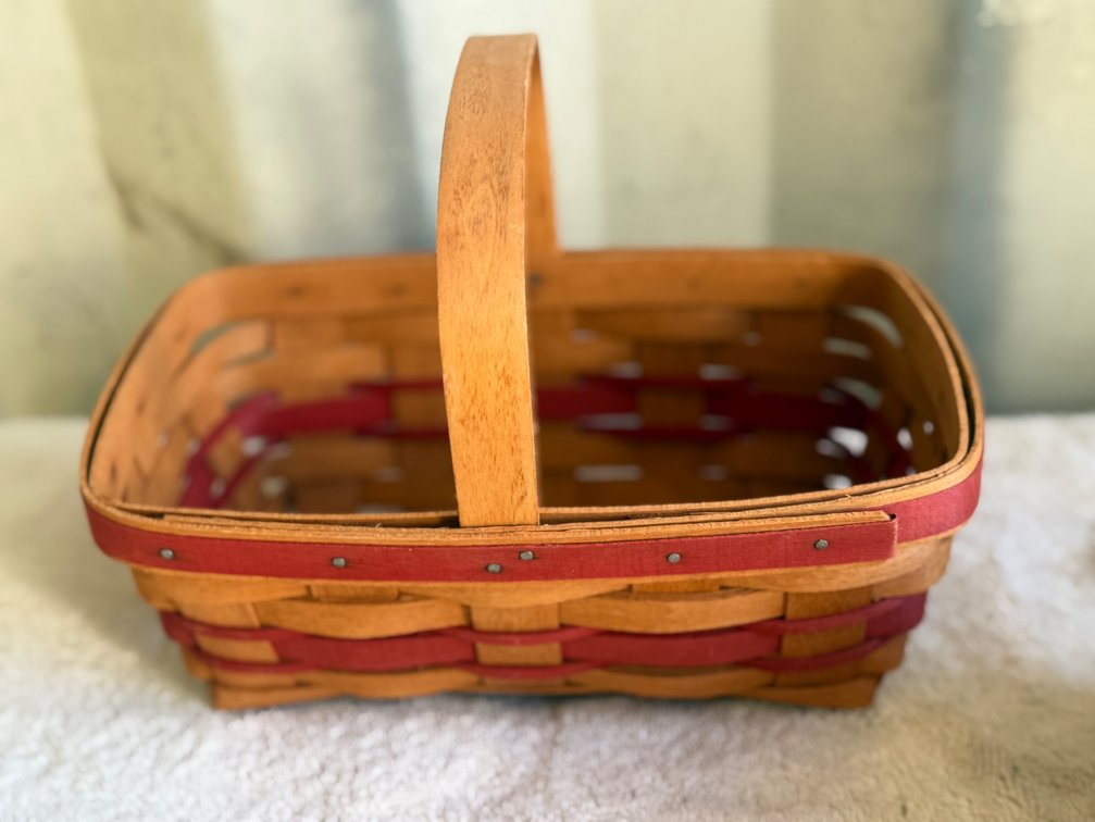 Longaberger Handwoven Wood Splint Basket with Handle