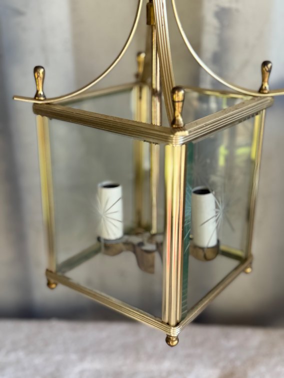 Lantern Chandelier with Starburst Etched Glass
