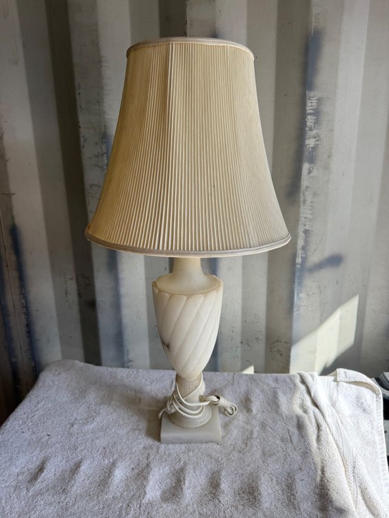 Carved Alabaster Urn Table Lamp with Pleated Shade