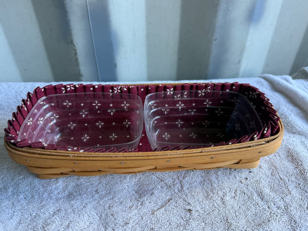 Longaberger Woven Wood Splint Basket with Liner and Inserts