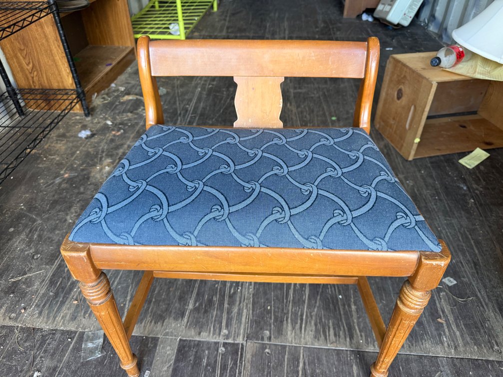 Wooden Low-Back Vanity Stool with Upholstered Seat