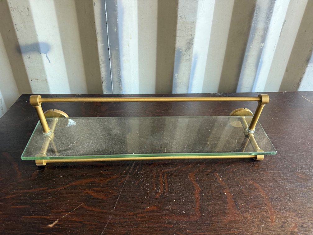 Glass and Brass-Finish Metal Wall Shelf