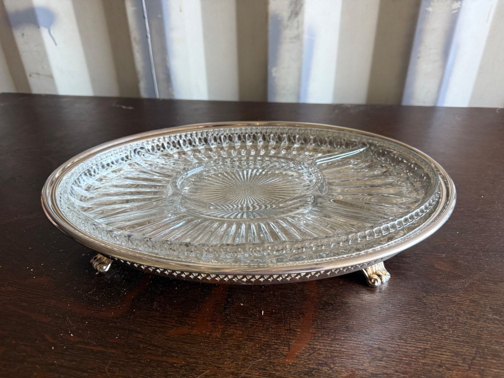 Kent Silversmiths Footed Tray with Divided Glass Insert