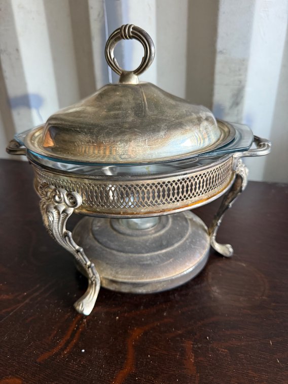 Silver-Tone Chafing Dish with Glass Insert and Domed Lid