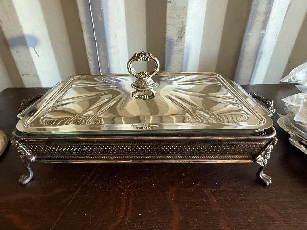 Silver-Plated Covered Casserole Dish with Glass Insert