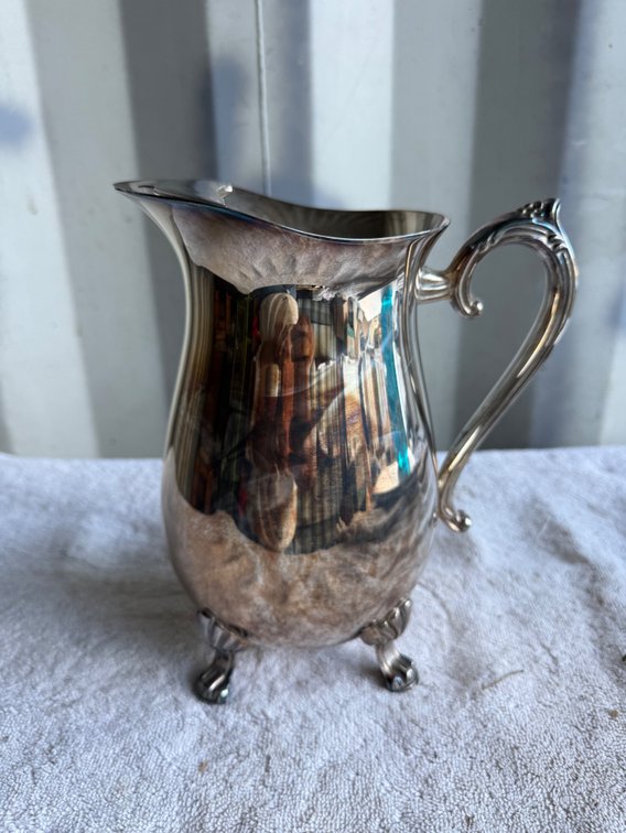 Silver-Tone Footed Water Pitcher with Ice Guard