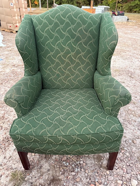 Green Patterned Upholstered Wingback Armchair