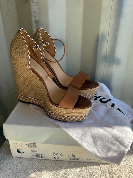 Schutz Theadora Bamboo Wedge Espadrille Sandals, Size 10B