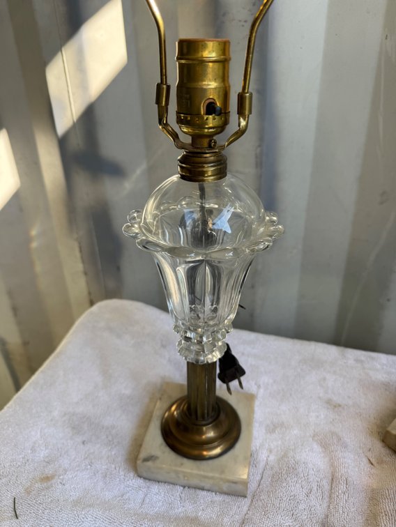 Glass and Marble Table Lamp with Waterford Crystal Finial
