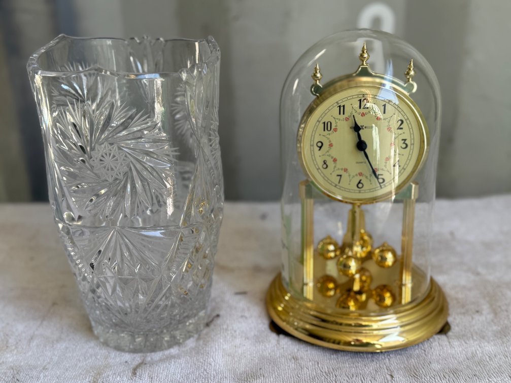 Quartz Anniversary Clock and Cut Crystal Vase