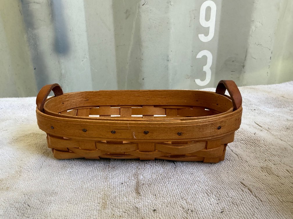 Longaberger Woven Wood Splint Basket with Leather Handles
