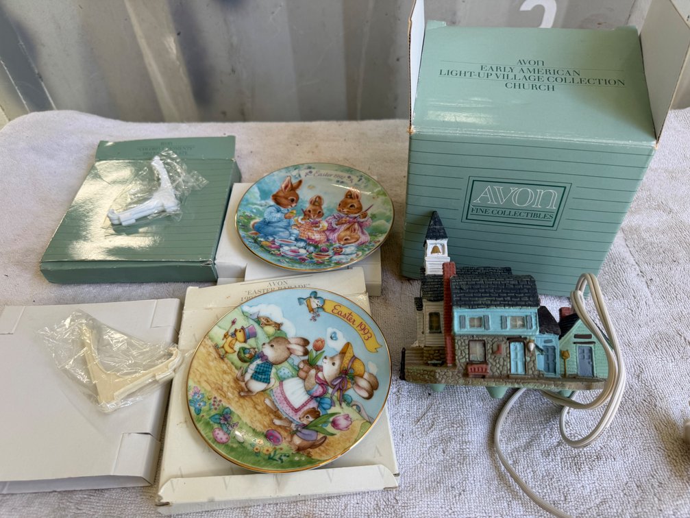 Avon Light-Up Village Church and Easter Collector Plates