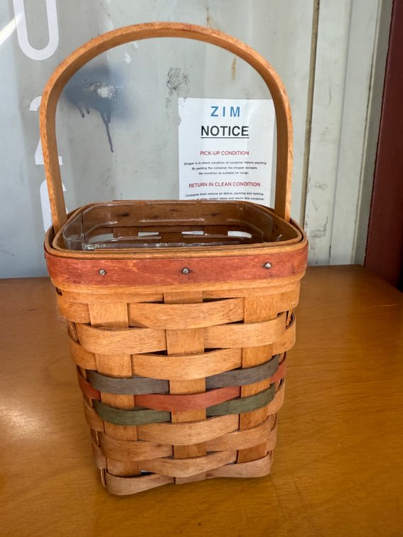 Longaberger Woven Wood Splint Basket with Handle and Liner