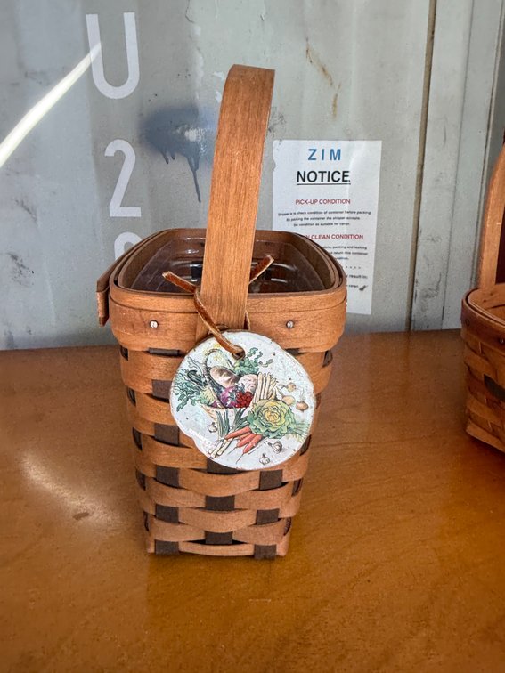 Longaberger Two-Tone Woven Wood Splint Basket with Handle