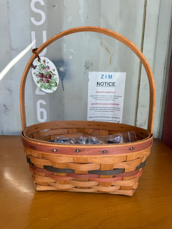 Longaberger 1991 Handwoven Wood Splint Basket with Handle