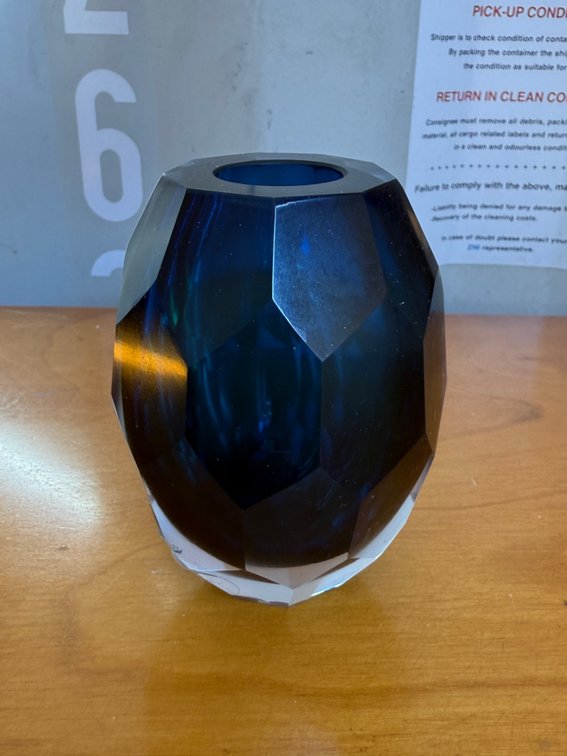 Geometric Iridescent Teal Glass Vase