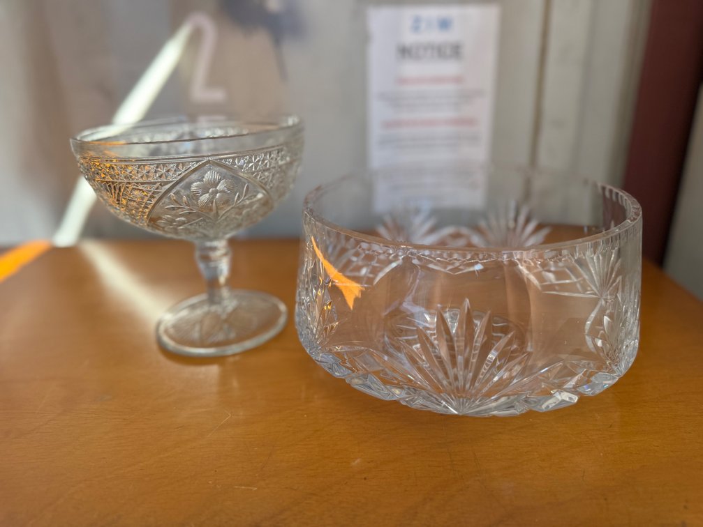 Cut Crystal Bowl and Pressed Glass Footed Compote