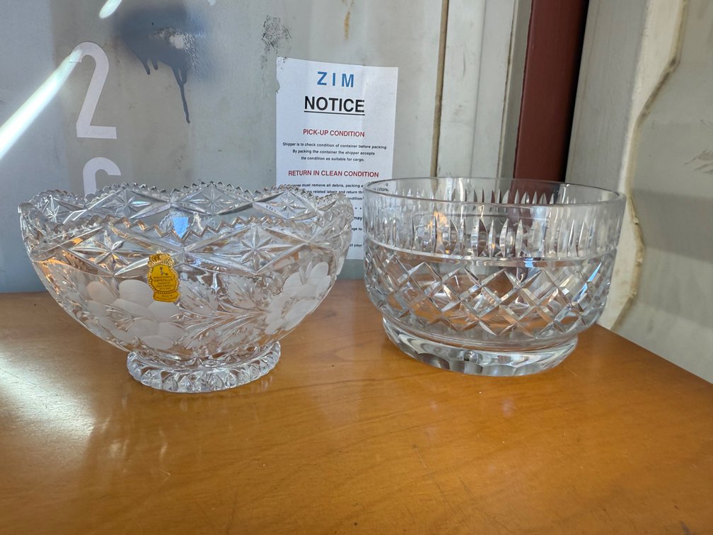 Cut Crystal Footed Bowl and Round Cut Crystal Bowl