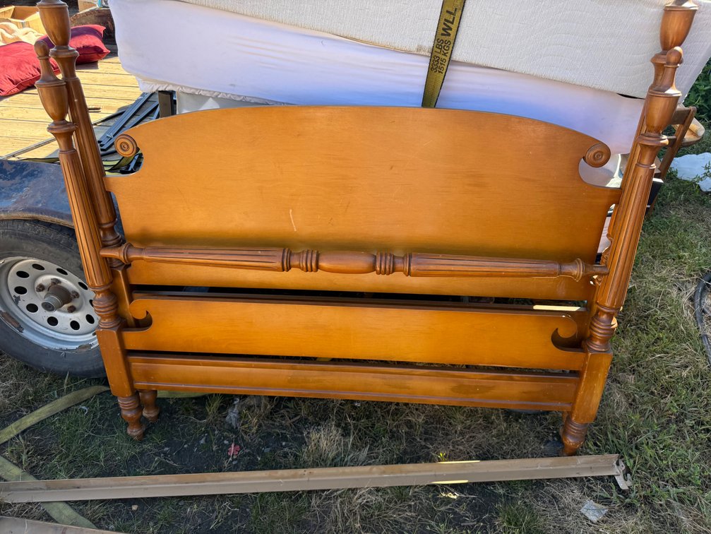 Maple Four-Poster Bed Frame with Metal Side Rails