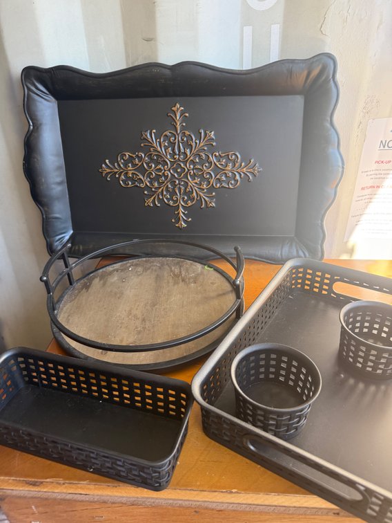 Decorative Metal and Wood Trays with Lattice Baskets
