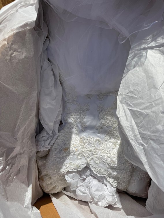 Beaded Lace Wedding Dress with Faux Pearl Embellishments
