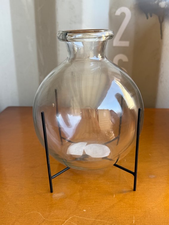 Clear Glass Globe Vase with Black Metal Stand