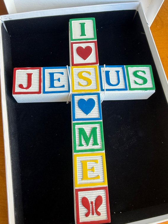 Alphabet Block Motif Decorative Cross in Presentation Box